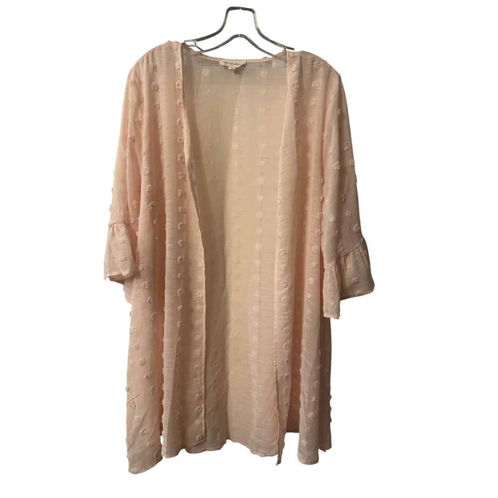 Vanilla Bay Open Front Kimono Duster Ruffle Sleeve‎ Sheer Pink Medium